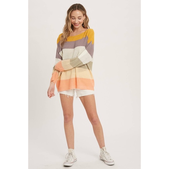 🆕 Color-Block Boatneck Knit Sweater Top - Picture 12 of 16